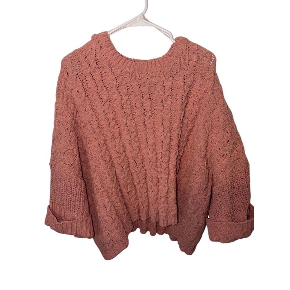 POL Clothing Womens Cable Knit Sweater Pink Oversized Long Sleeve Pullover M
